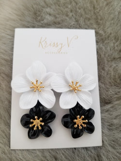 Floral Earrings In Black & White