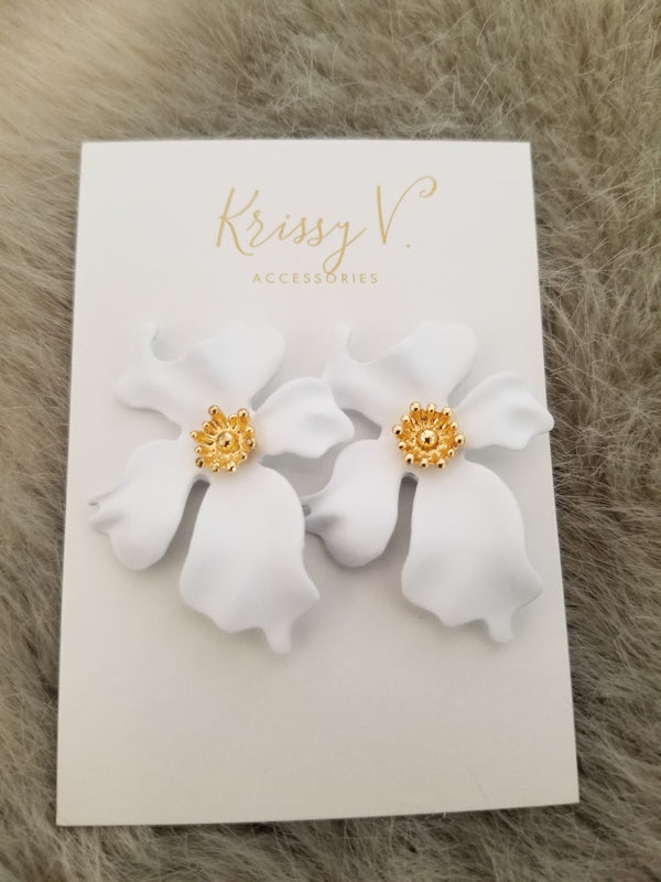 Floral Earrings In White