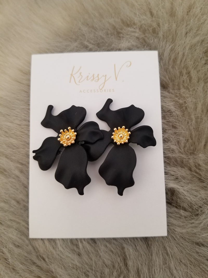 Floral Earrings In Black